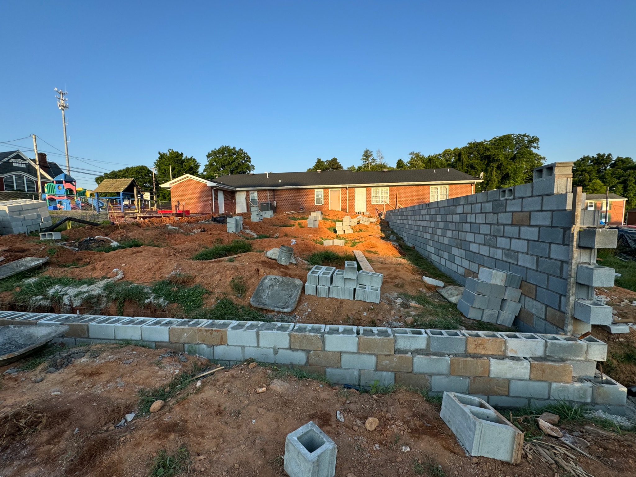 Foundation and block masonry work for the addition