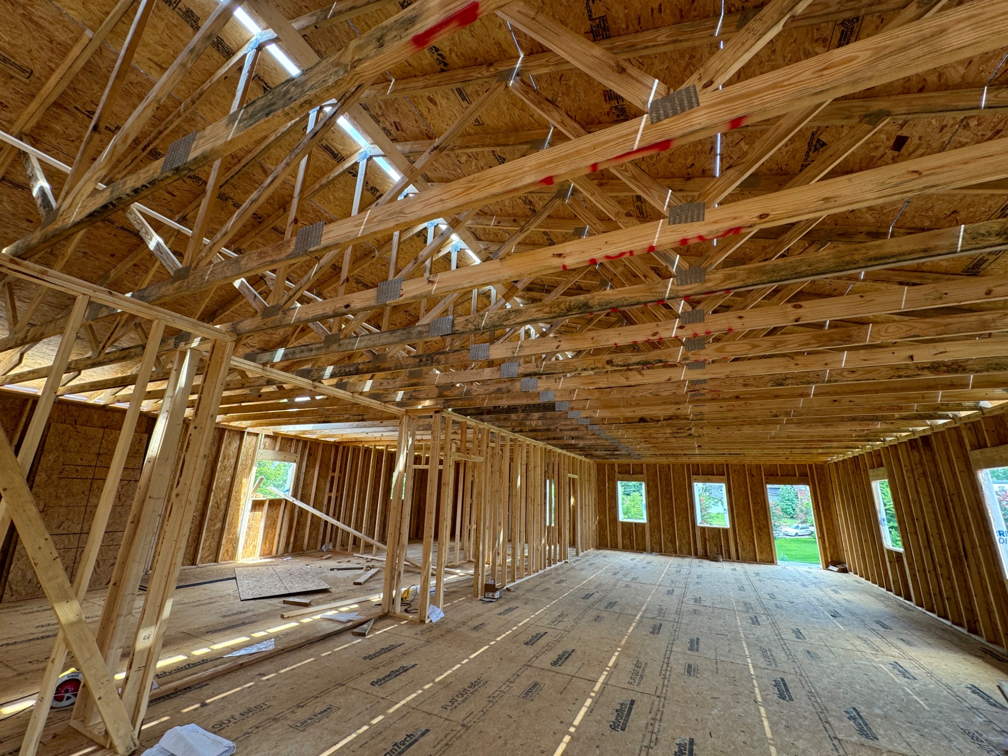Roof trusses and interior framing inside the addition