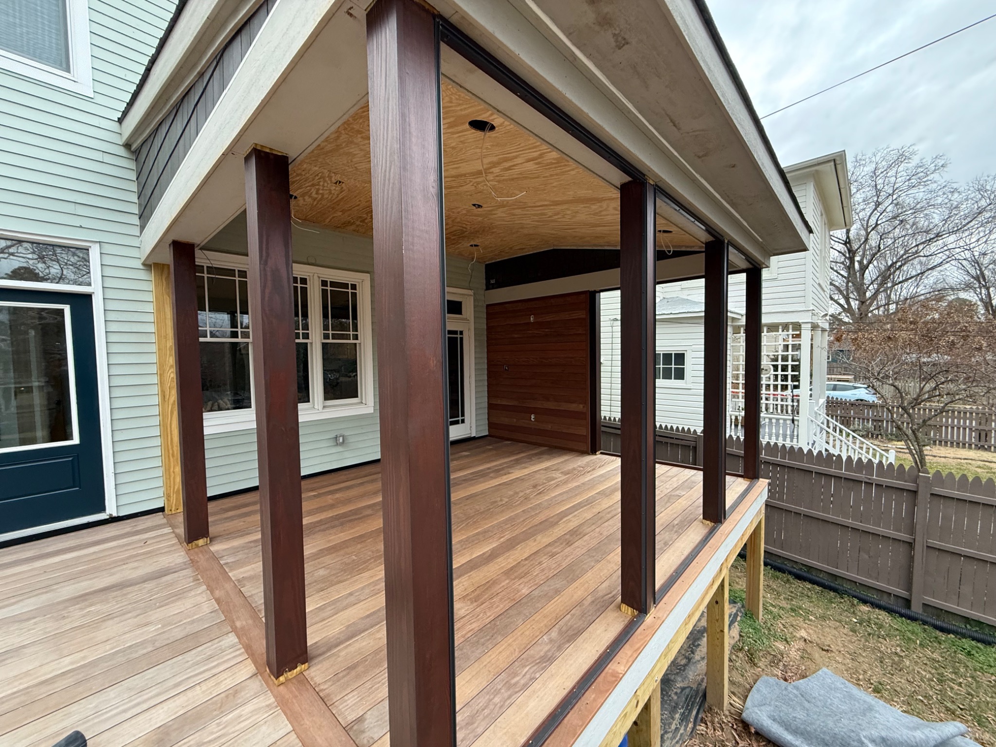Balau hardwood decking installed beneath covered porch