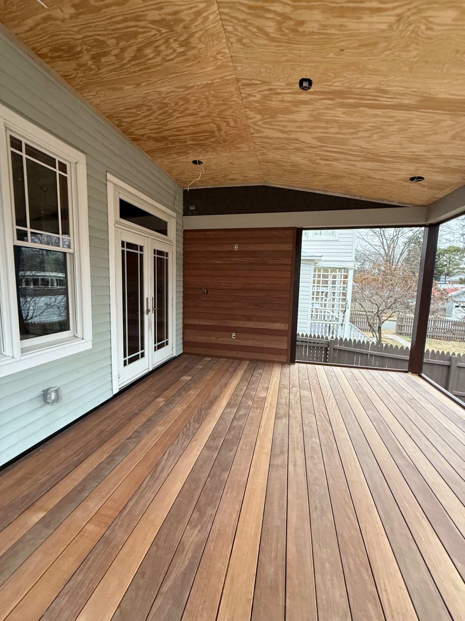 Balau hardwood porch floor and custom wall detail