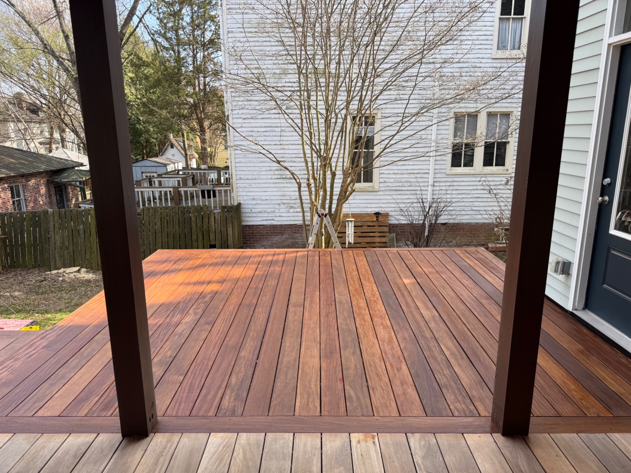 Open Balau hardwood deck area adjoining screened porch