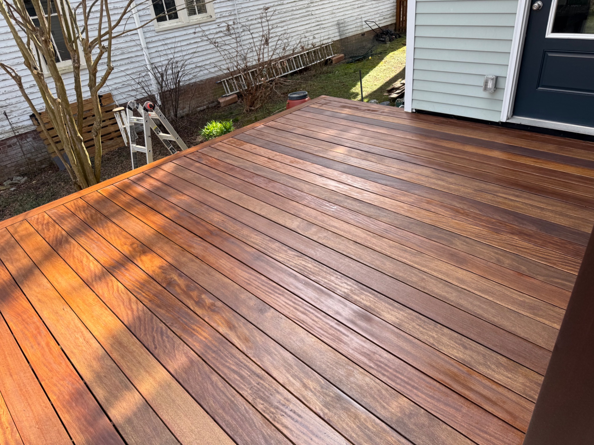 Close view of finished Balau hardwood deck boards