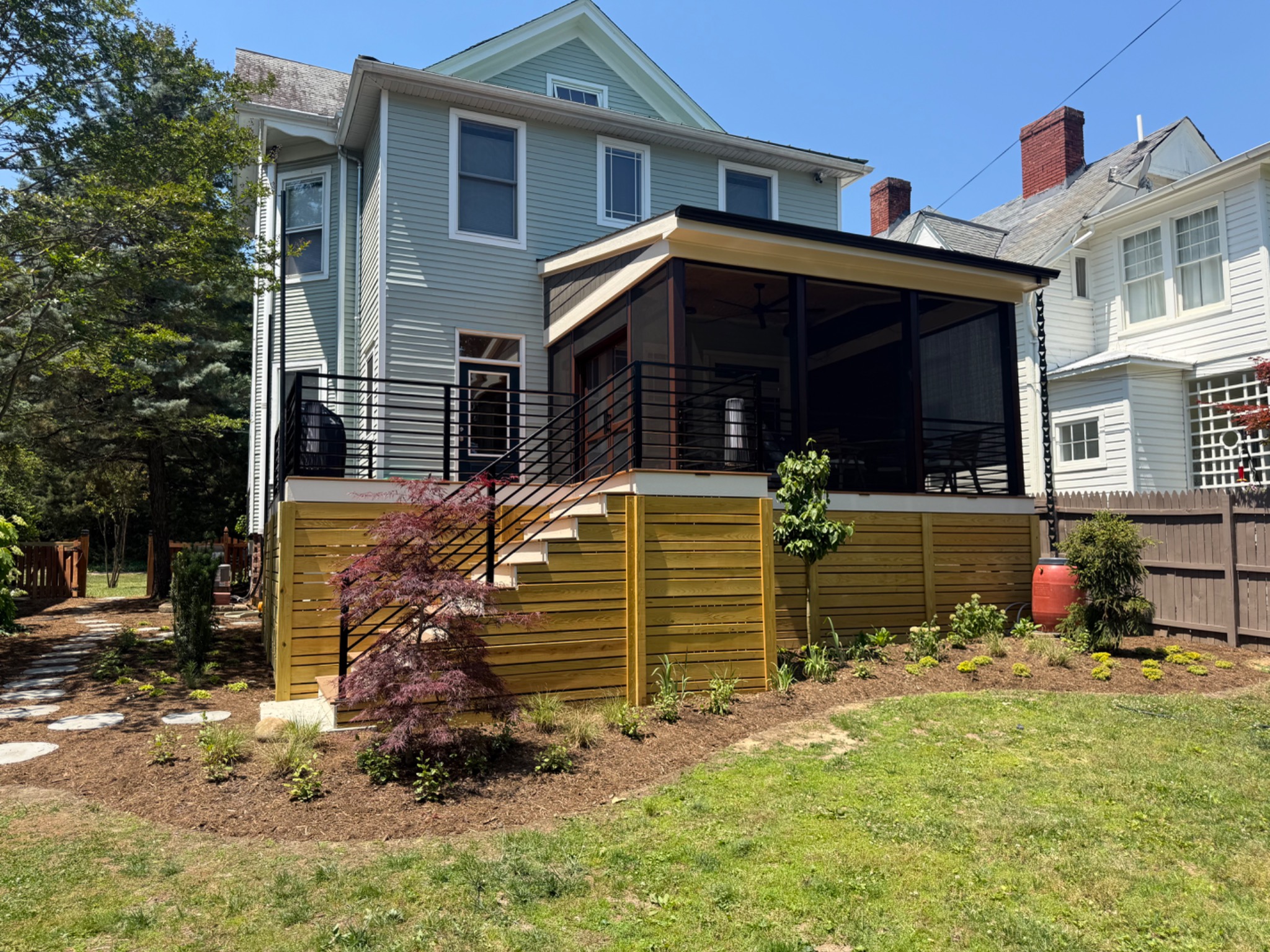 Completed 600 square foot Balau hardwood deck and screened porch