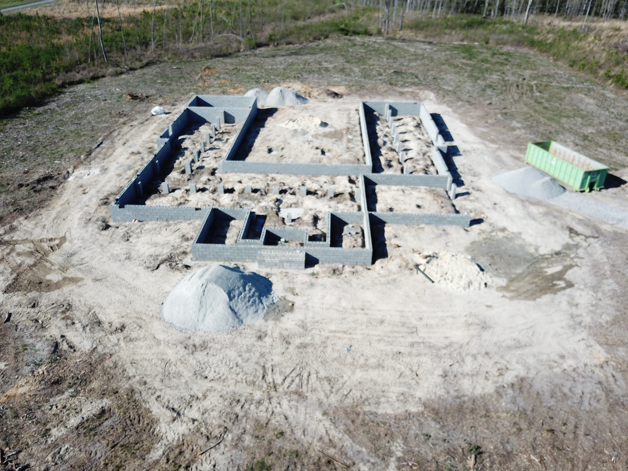 Aerial view of custom home foundation