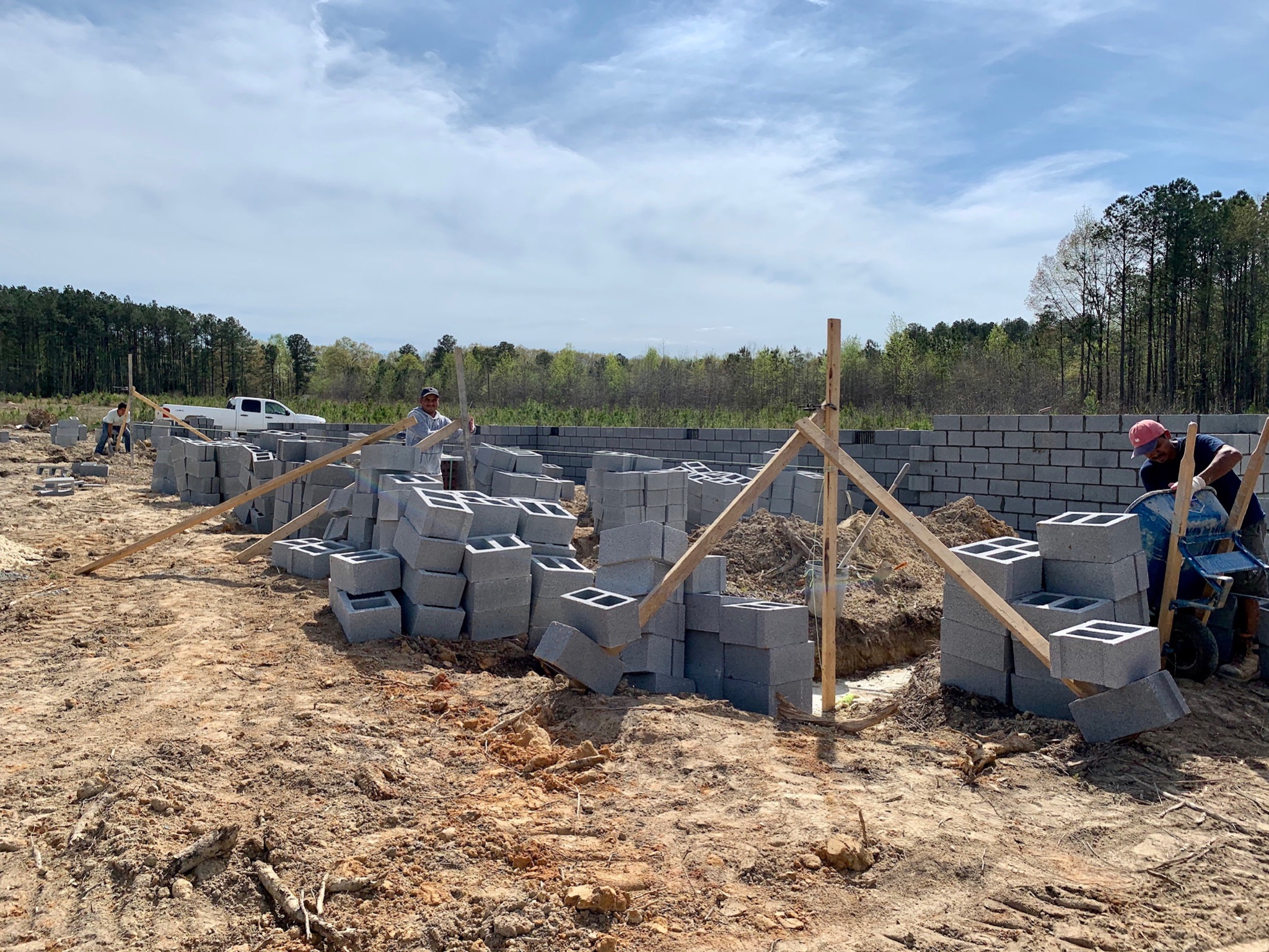 Masons building block foundation walls