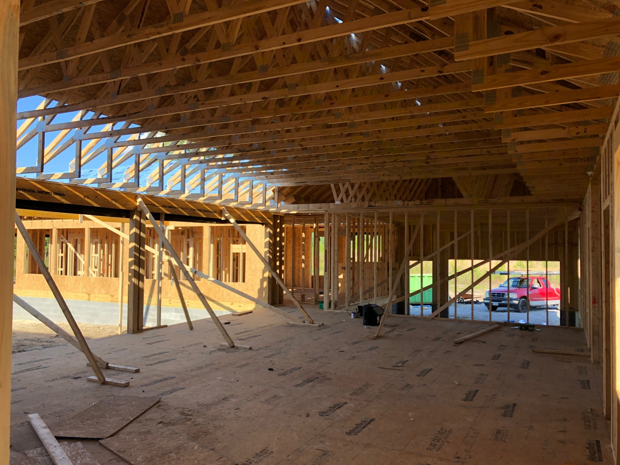 Interior framing looking toward courtyard