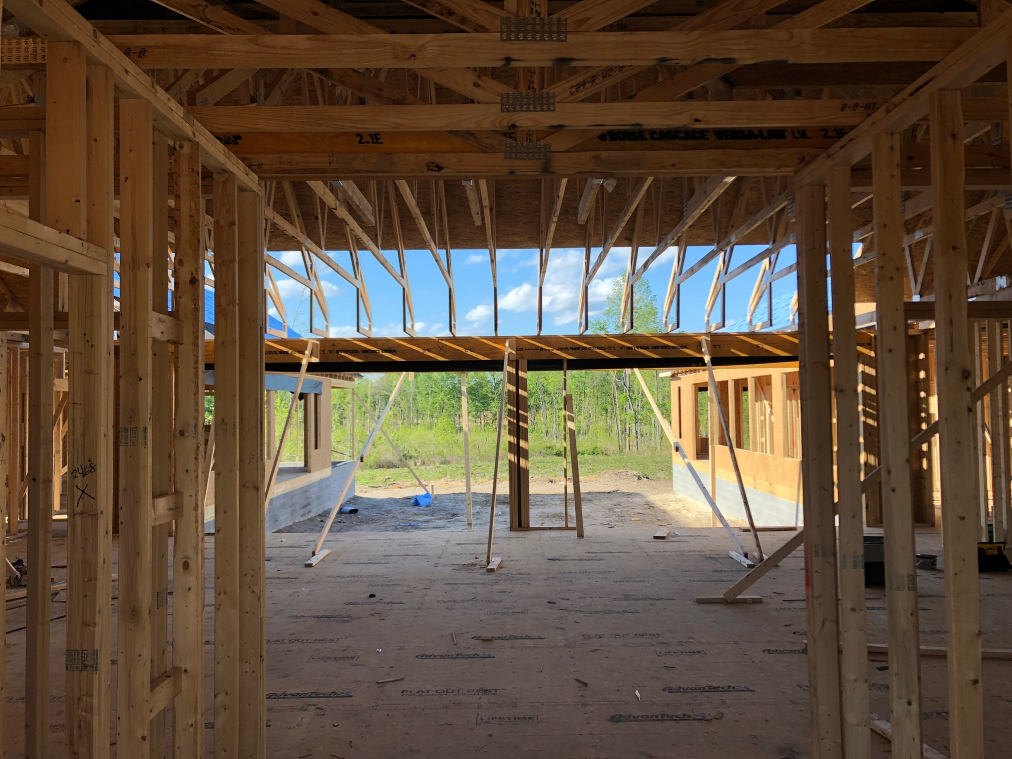 Interior framing with large window and door openings