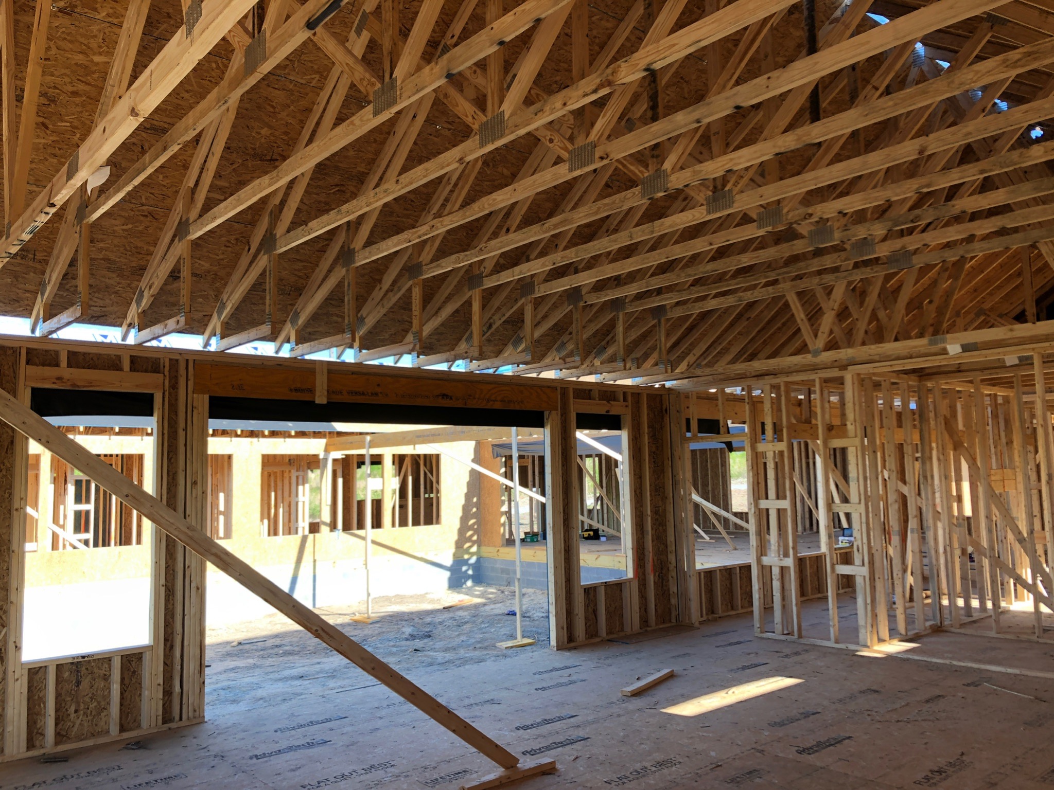 Interior roof trusses and wall framing