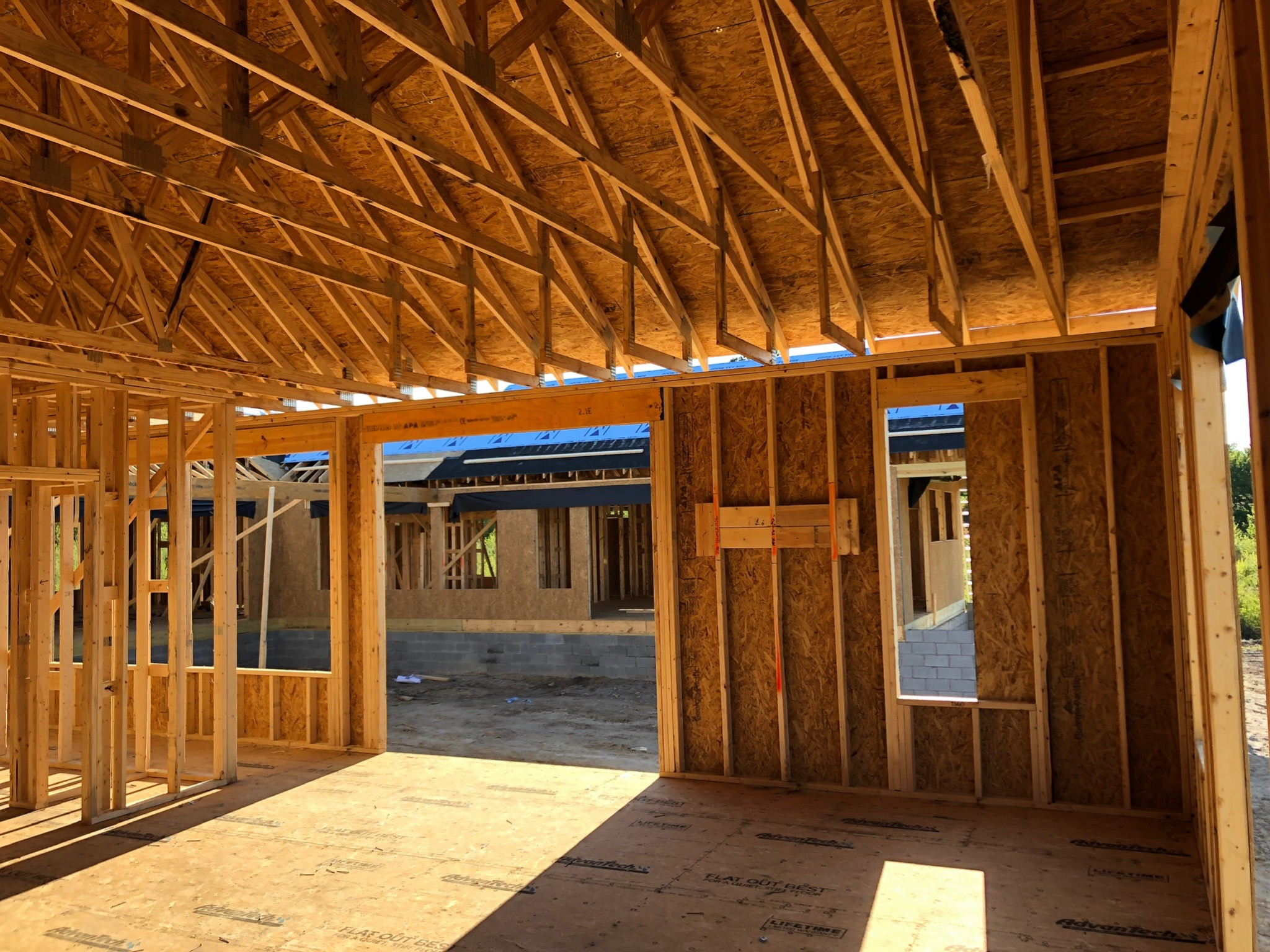Framed interior room overlooking courtyard