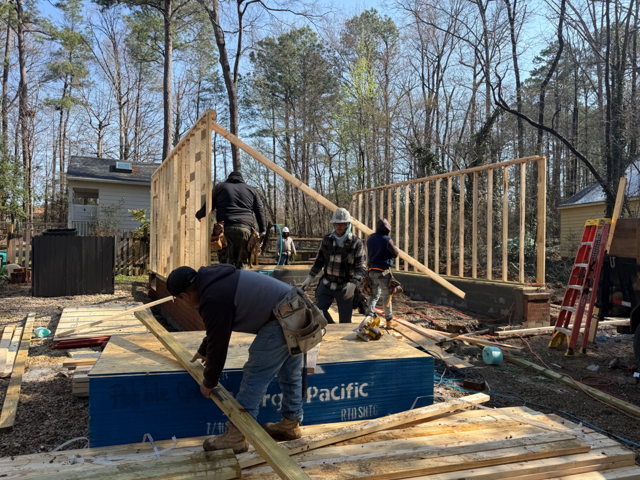 Crew framing the 475 square foot detached garage