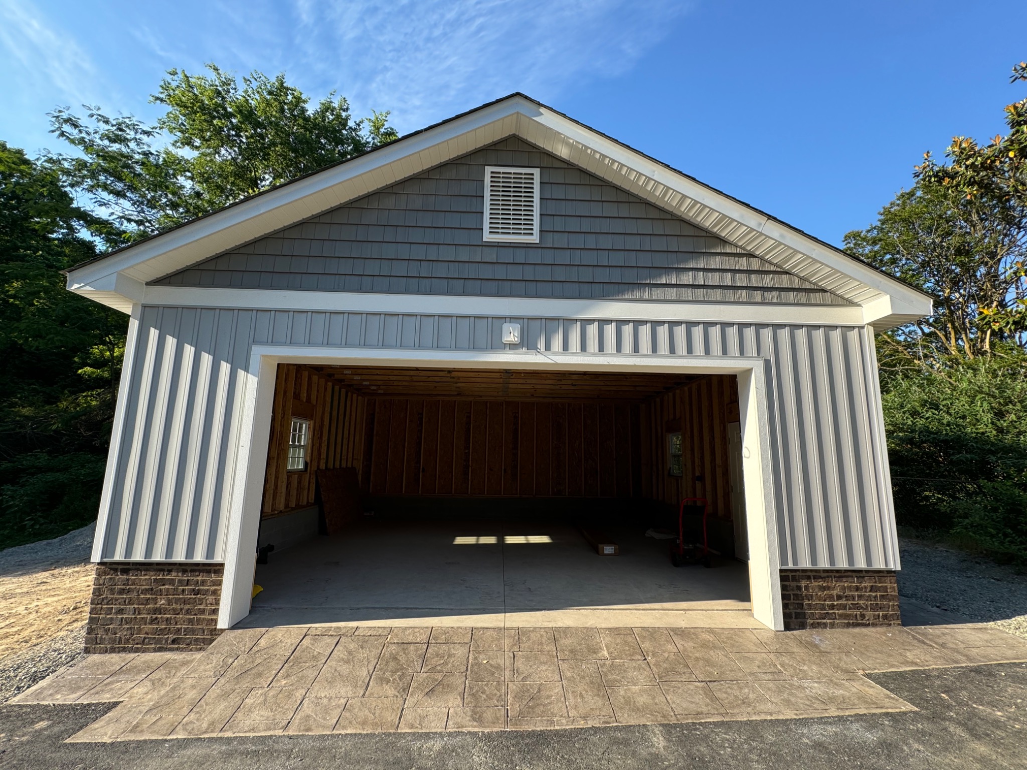 Completed front of 440 square foot detached garage