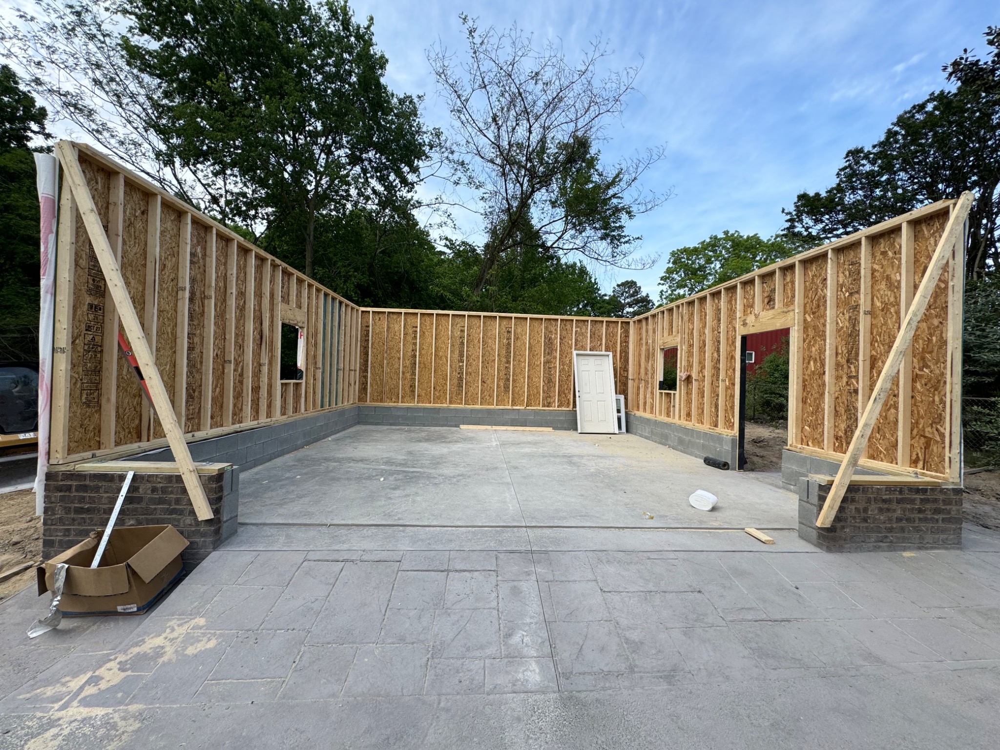 Wall framing for the 440 square foot detached garage