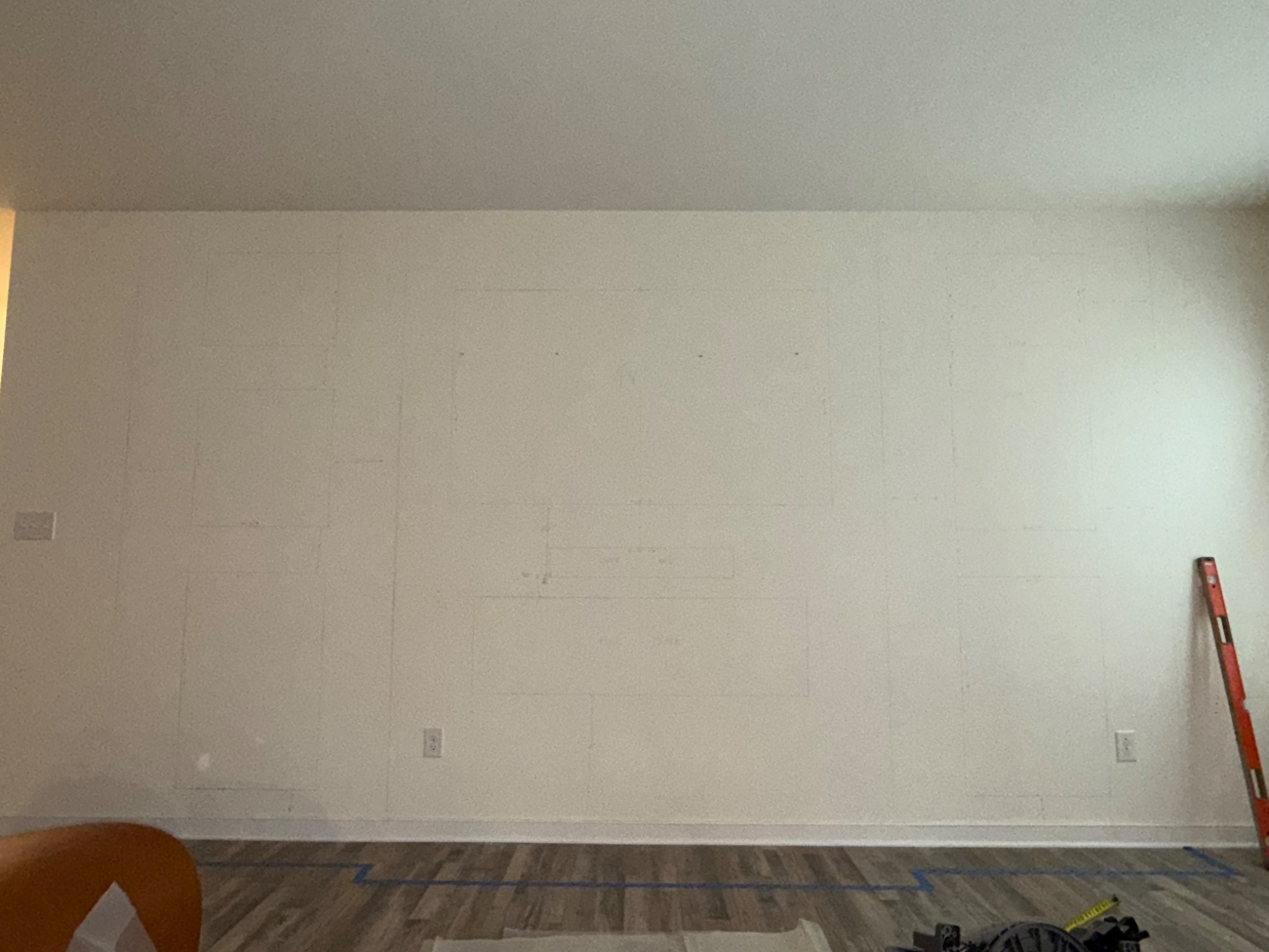 Living room wall before the entertainment wall and coffered ceiling upgrade