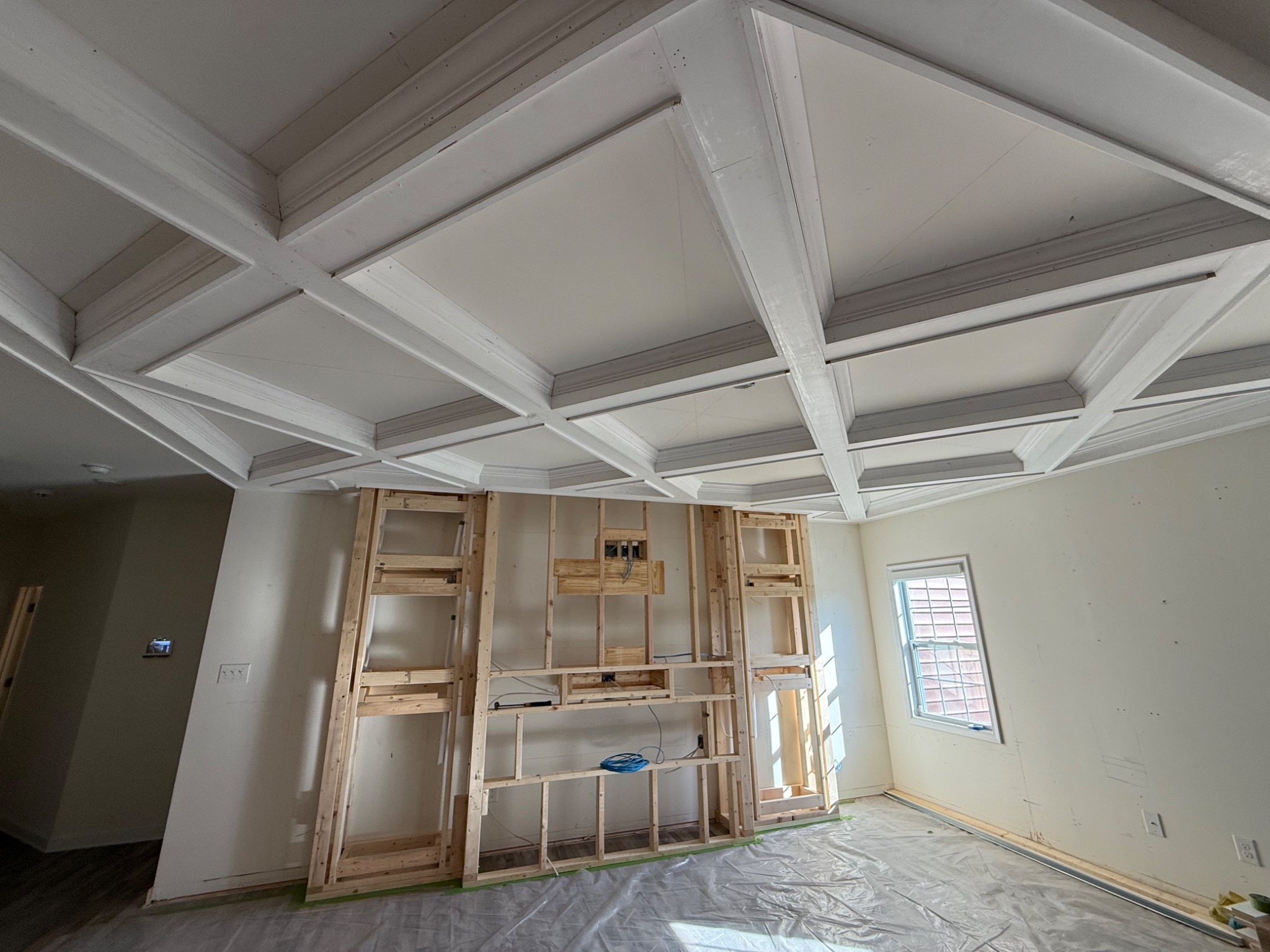 Entertainment wall and ceiling framing in progress